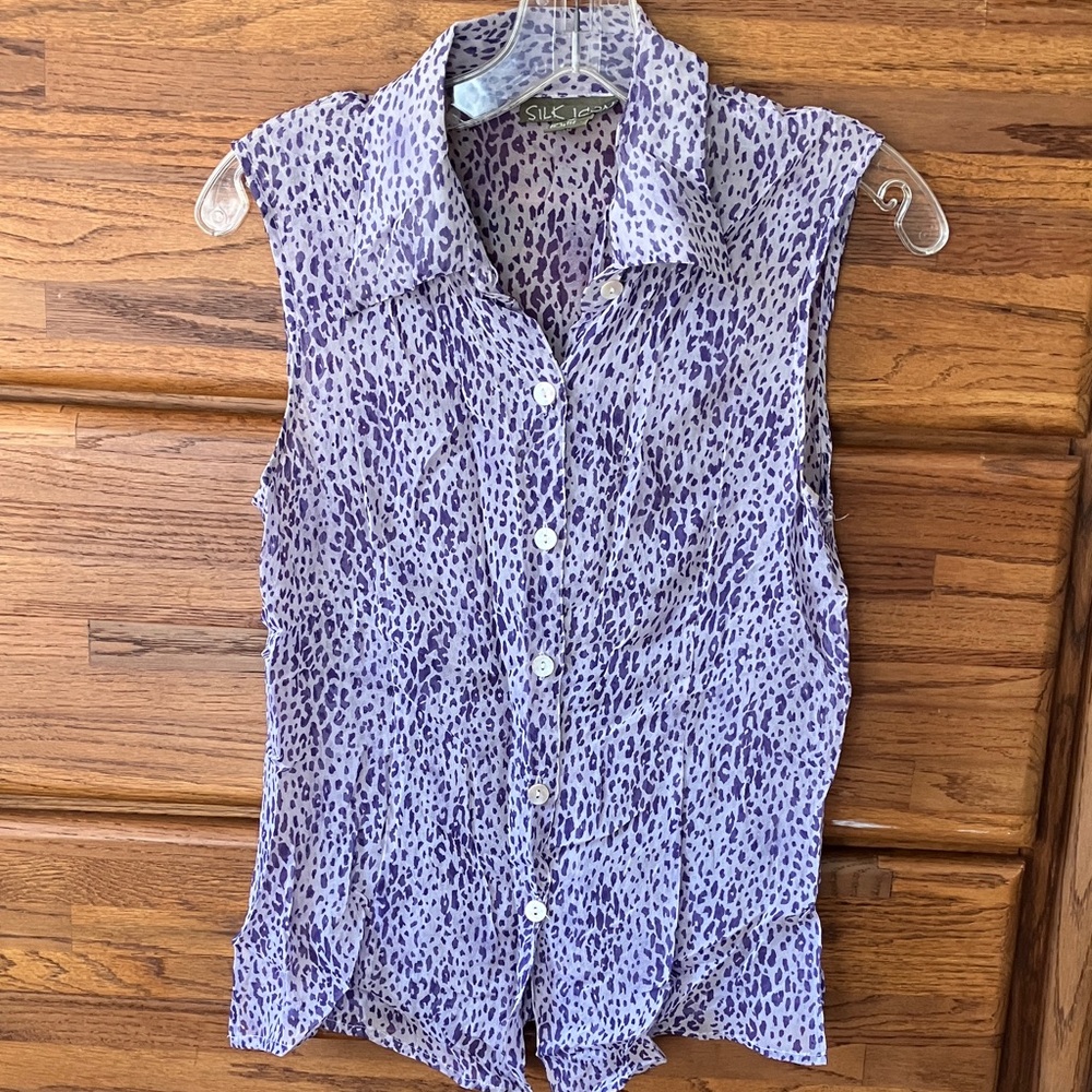 Chic Purple Leopard Print Sleeveless Blouse